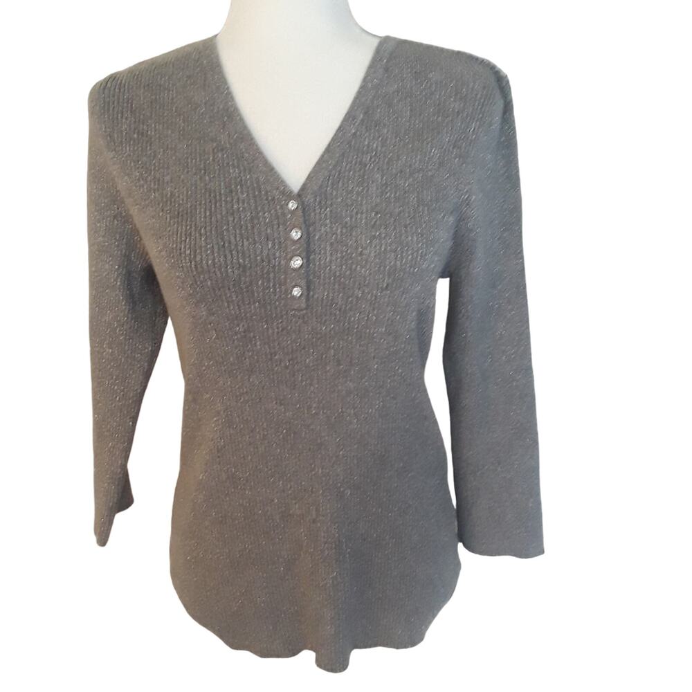Jones New York Metallic V-neck Sweater